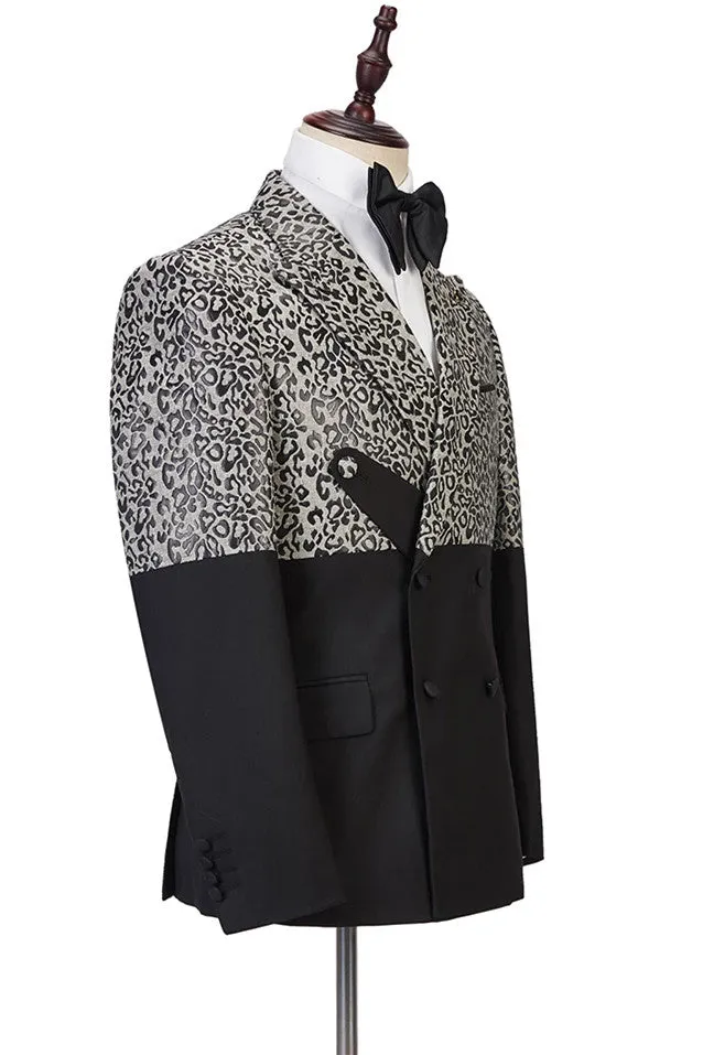 Classy Leopard Print Black Double Breasted Men Suits