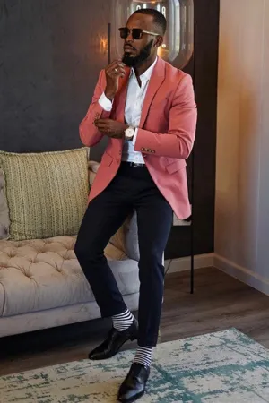 Classy Pink Two-Pieces Peaked Lapel Men's Prom Suits