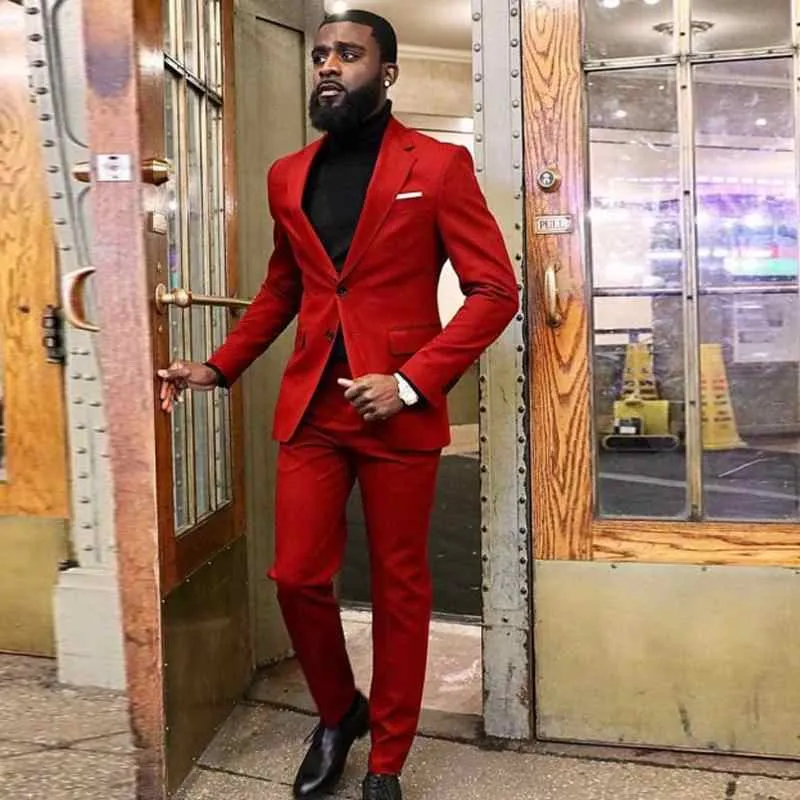 Classy Red Two Piece Slim Fit Prom Men Suit