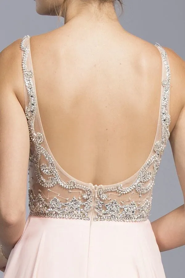 CLEARANCE - Aspeed USA 2055 Illusion Bodice Beaded Long Dress V-Neck (Size XXS)