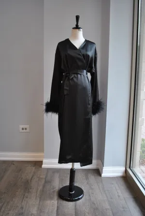 CLEARANCE - BLACK WRAP MIDI SILKY ELEGANT ROBE
