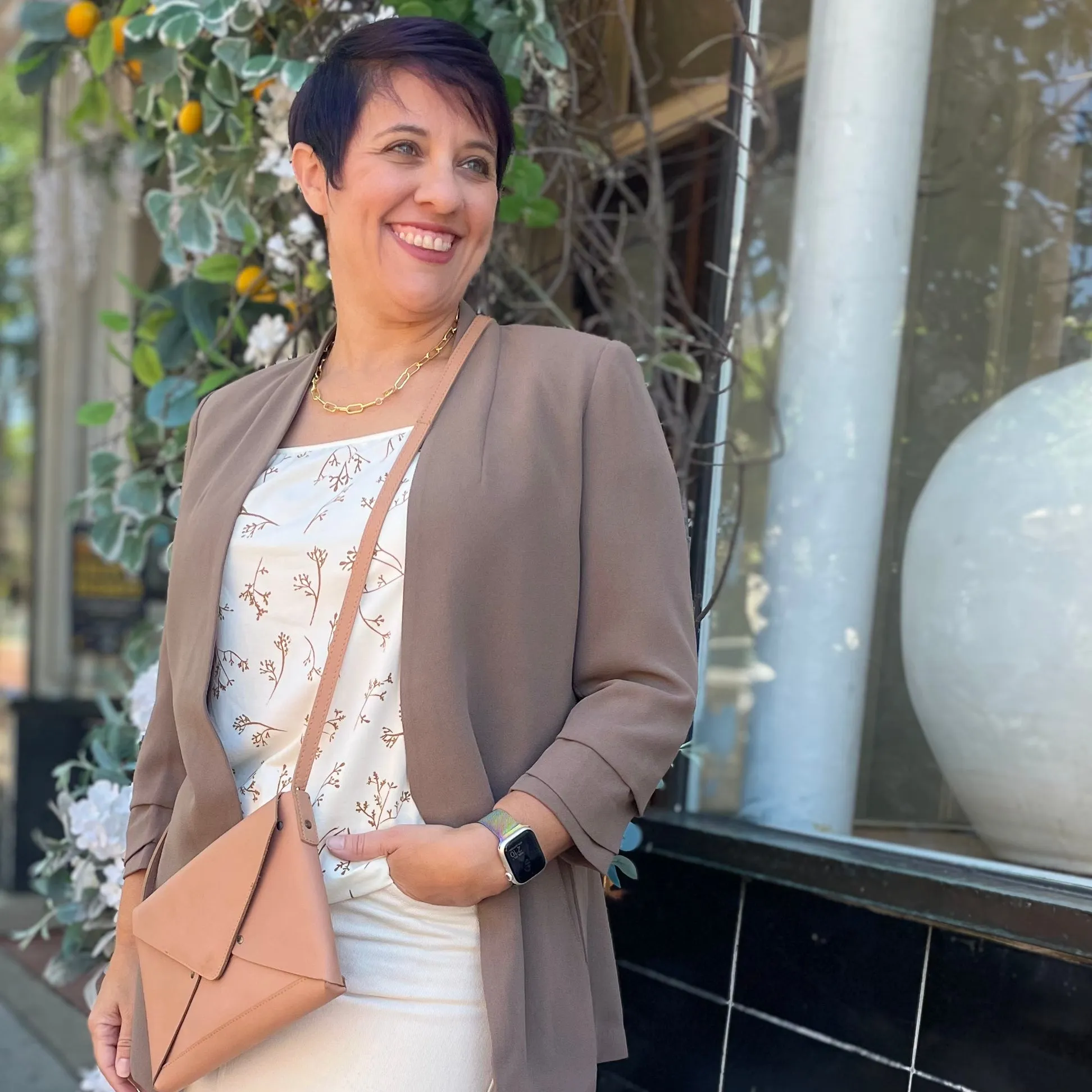 Collarless Blazer, Sepia
