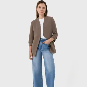 Collarless Blazer, Sepia