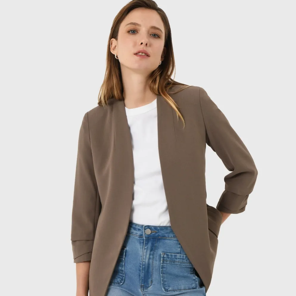 Collarless Blazer, Sepia