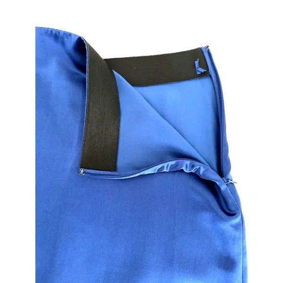 COS A-Line Midi Skirt 10 Royal Blue Silk Lyocell Side-Zip Unlined Rear Slit