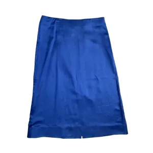 COS A-Line Midi Skirt 10 Royal Blue Silk Lyocell Side-Zip Unlined Rear Slit