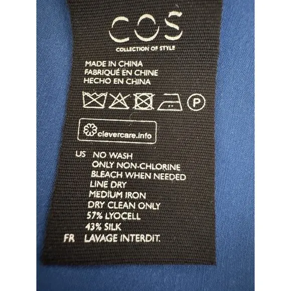 COS A-Line Midi Skirt 10 Royal Blue Silk Lyocell Side-Zip Unlined Rear Slit