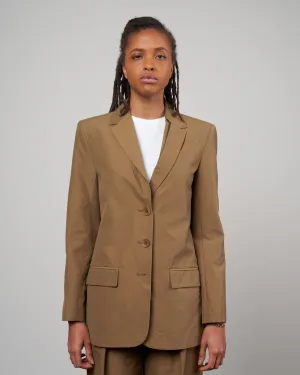 cotton nylon cut out lapel blazer - beige