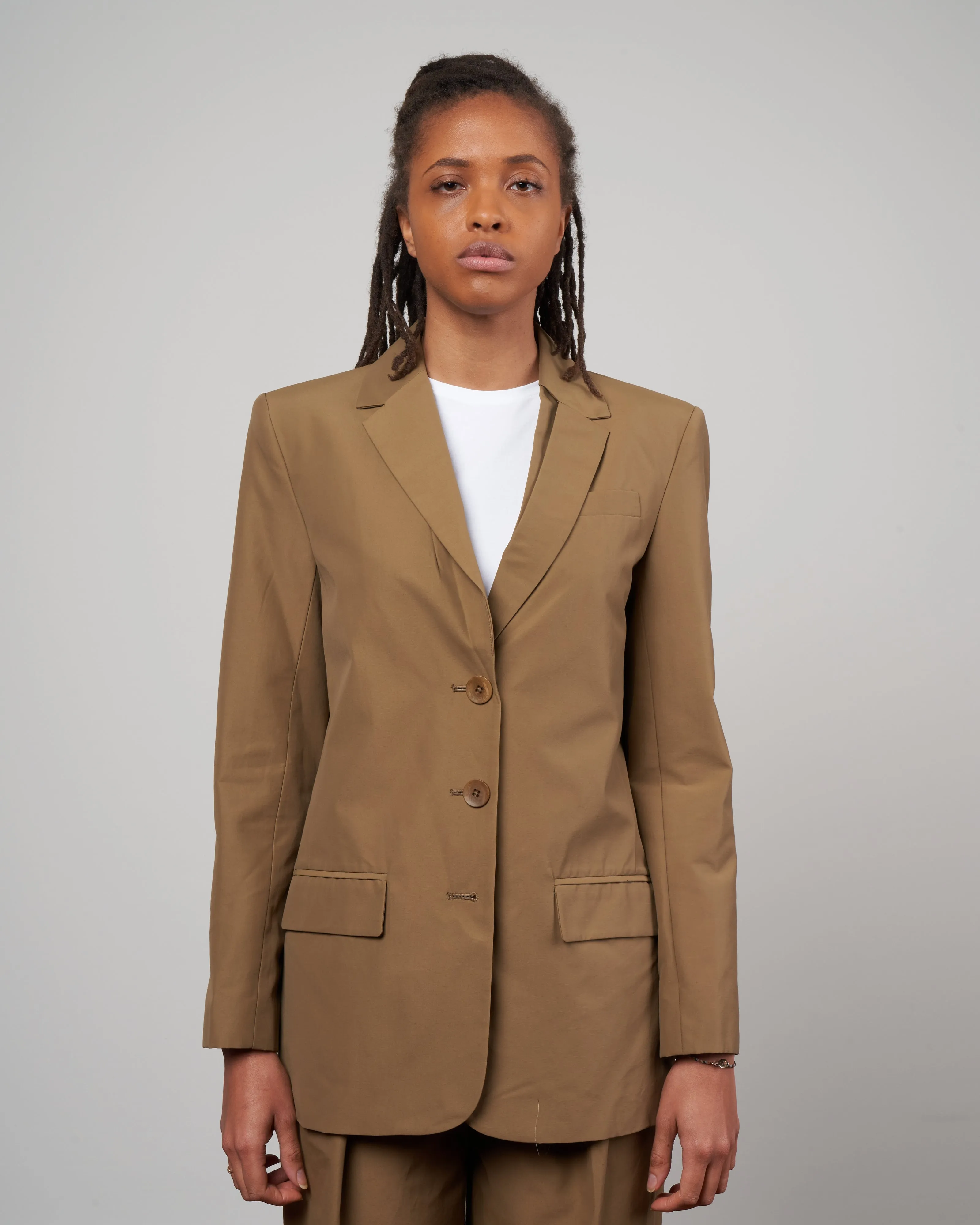 cotton nylon cut out lapel blazer - beige