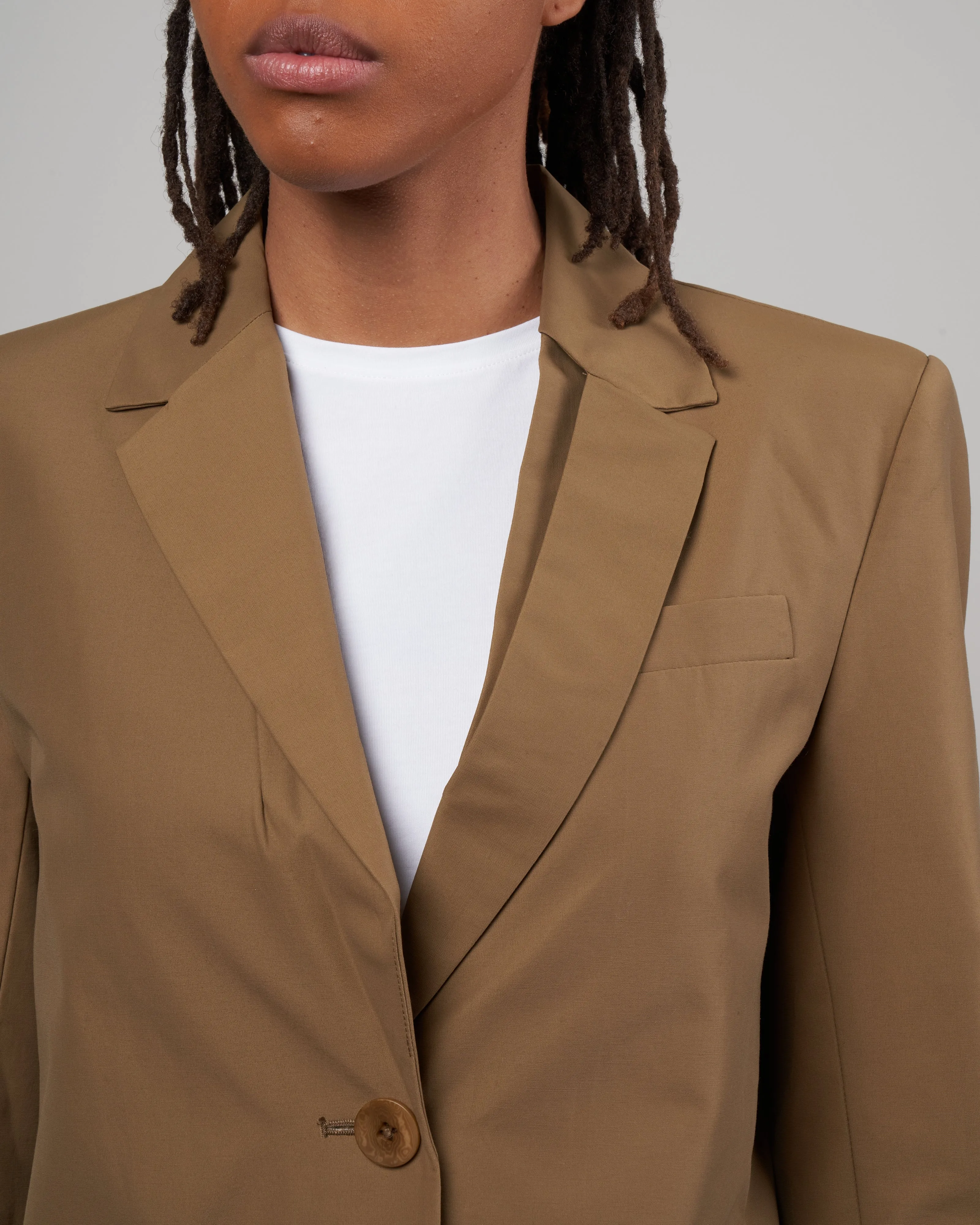 cotton nylon cut out lapel blazer - beige