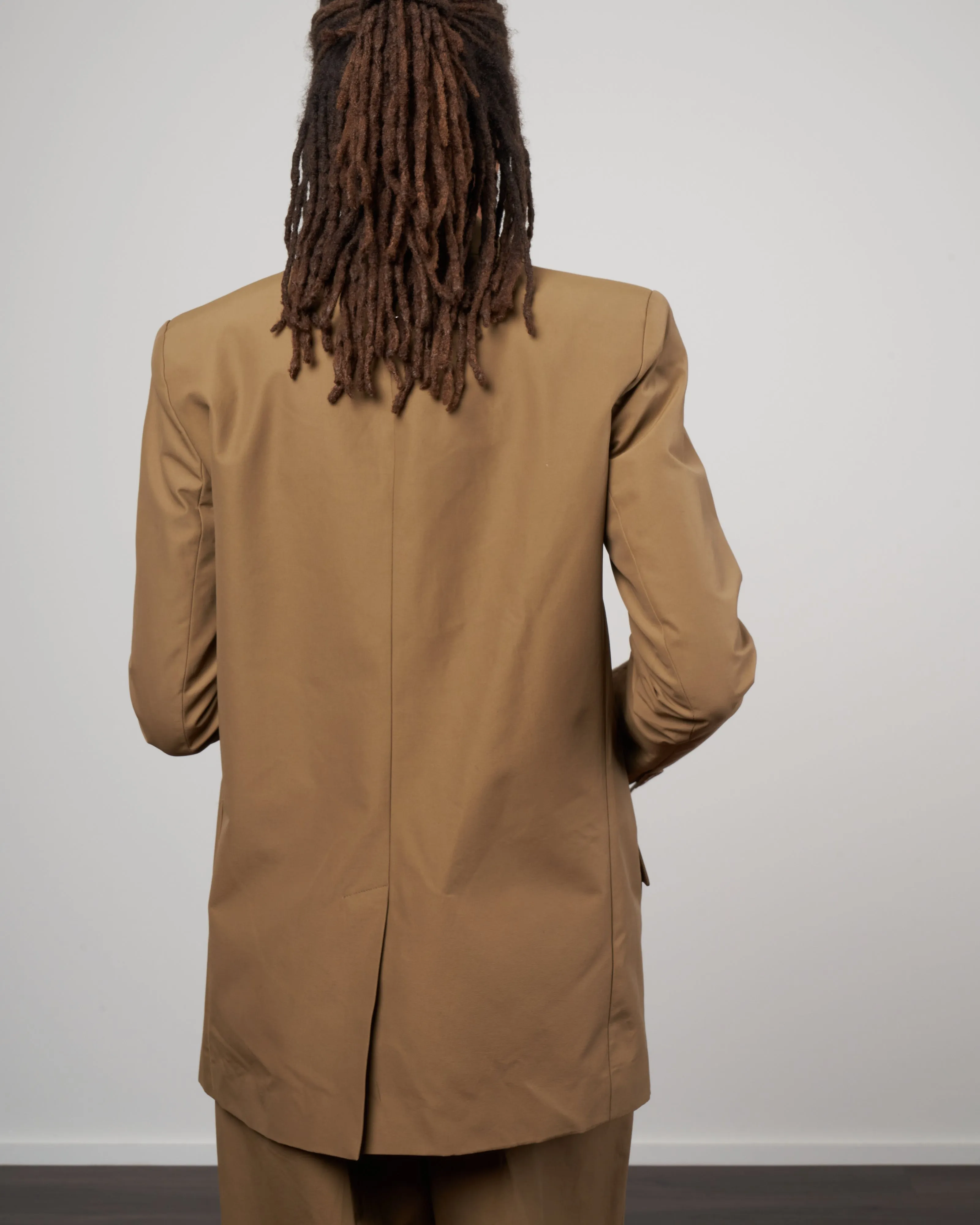 cotton nylon cut out lapel blazer - beige