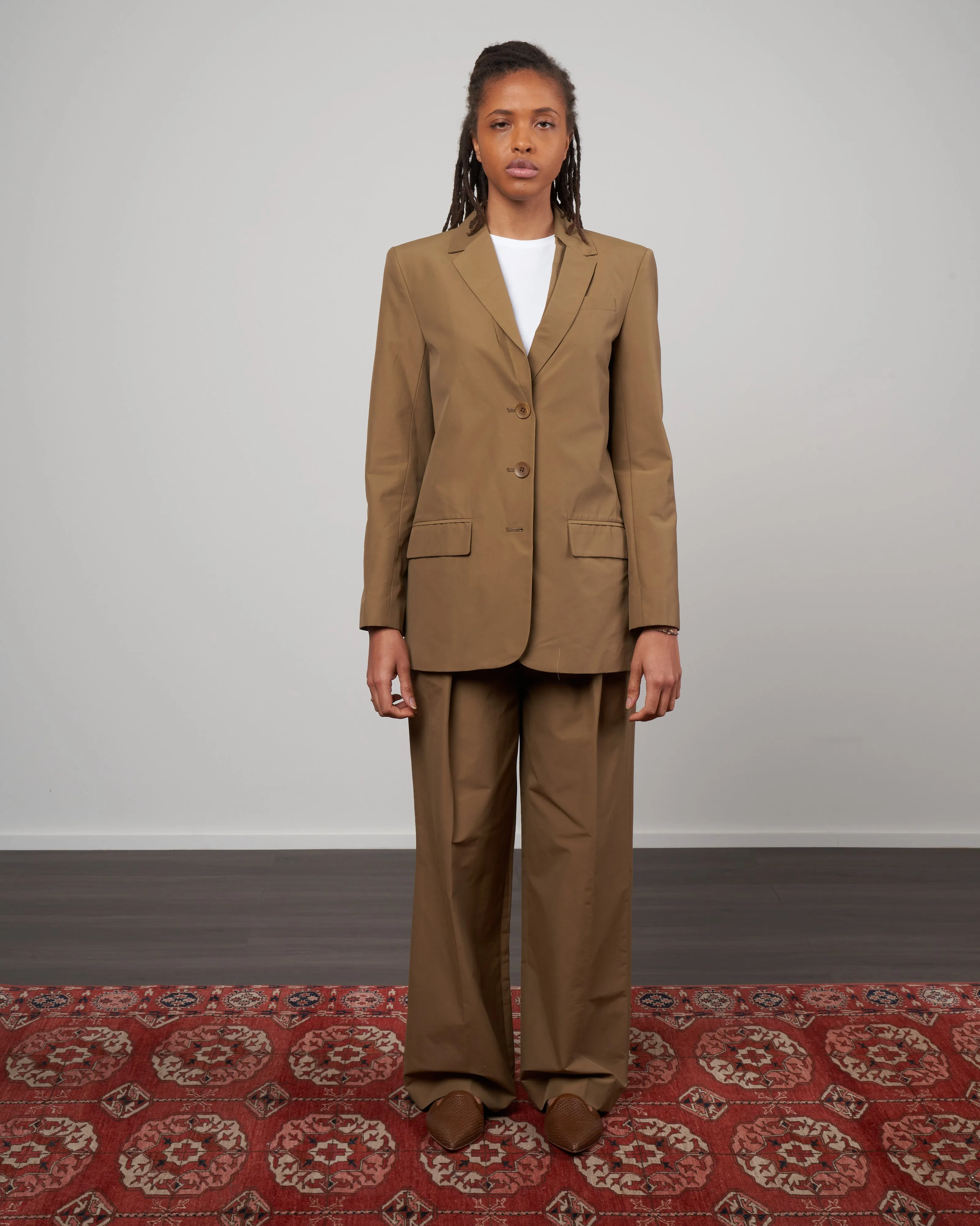 cotton nylon cut out lapel blazer - beige