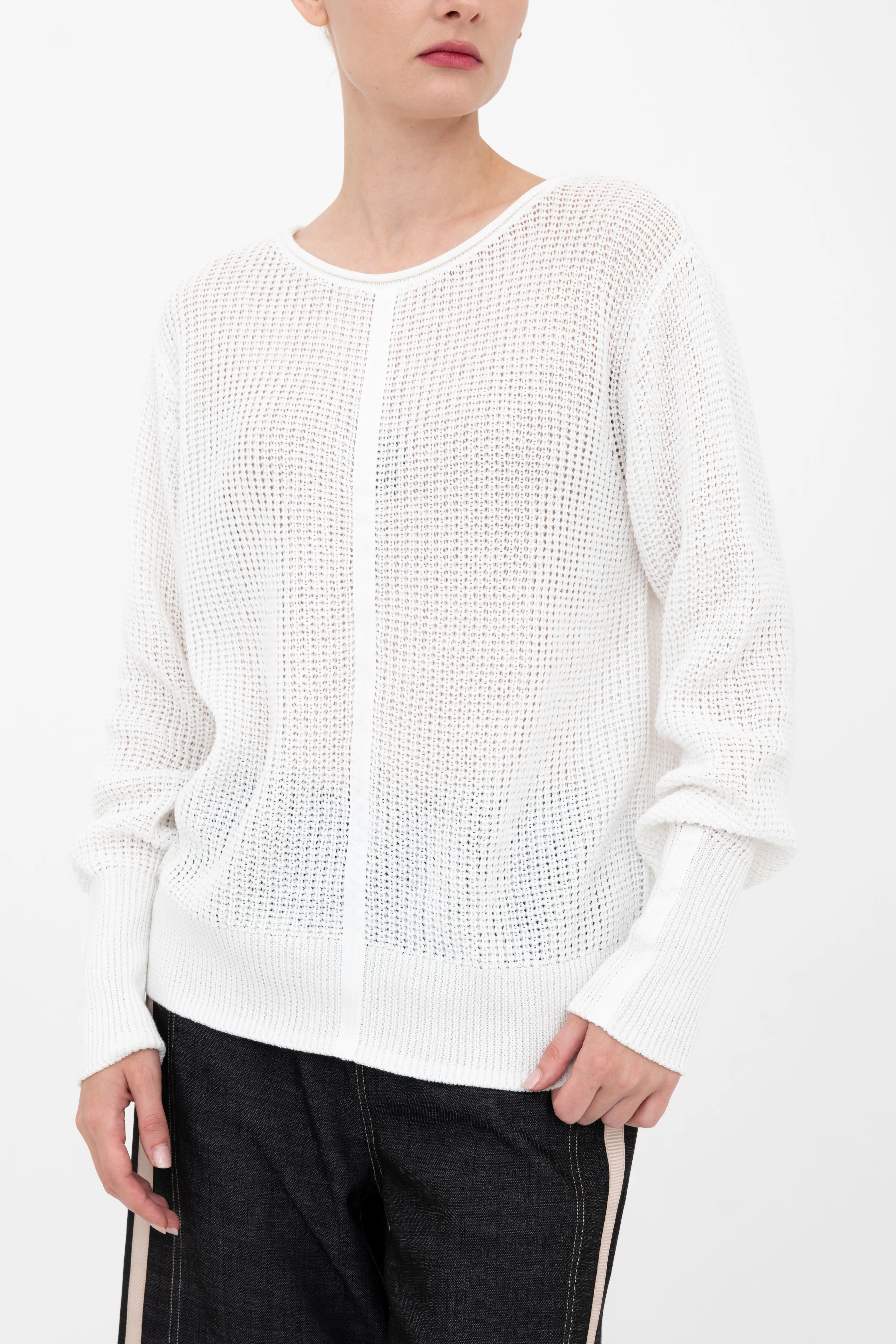 Cotton Waffle Knit Top with Grosgrain Trim - BERNETTE
