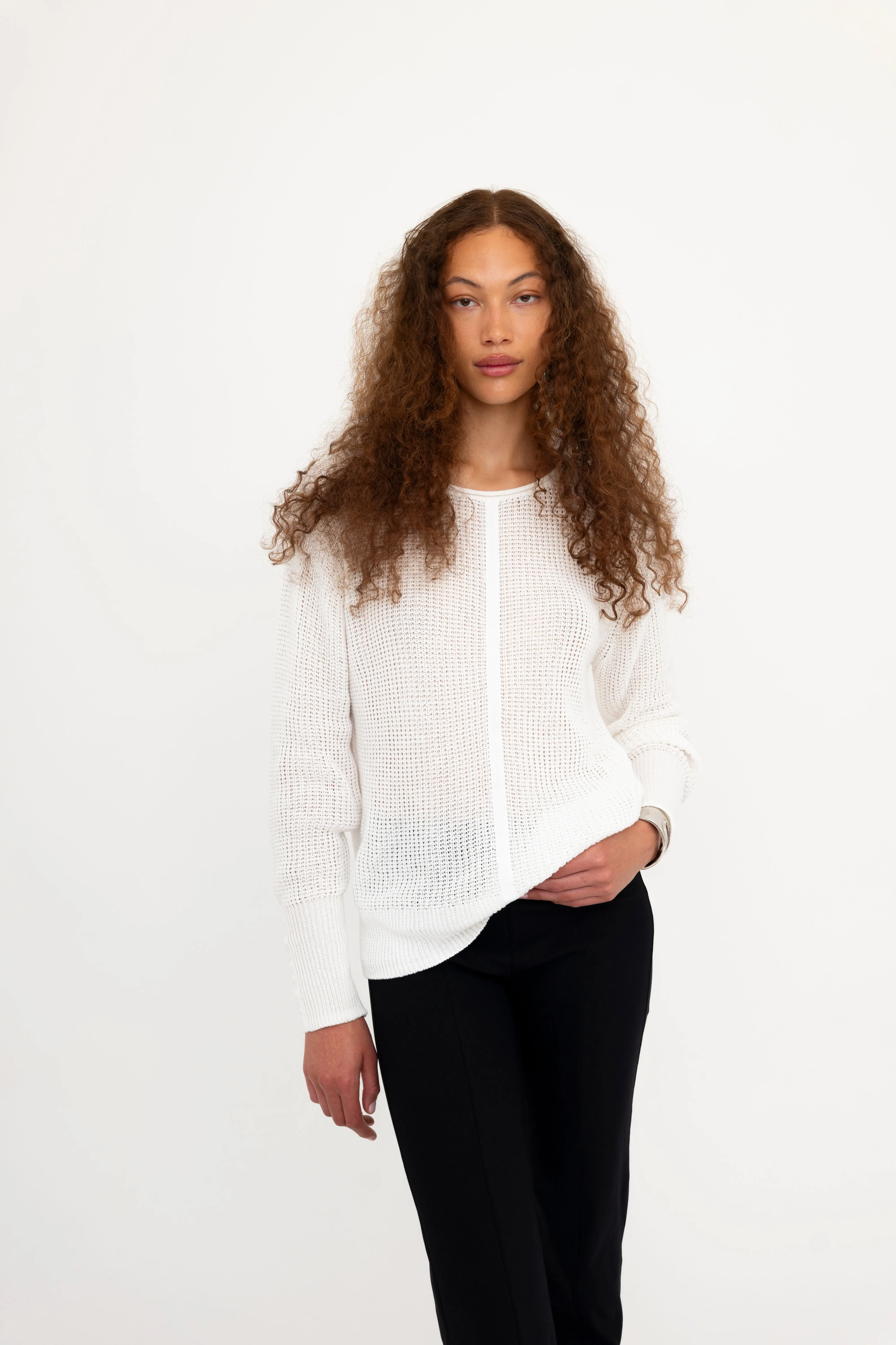 Cotton Waffle Knit Top with Grosgrain Trim - BERNETTE