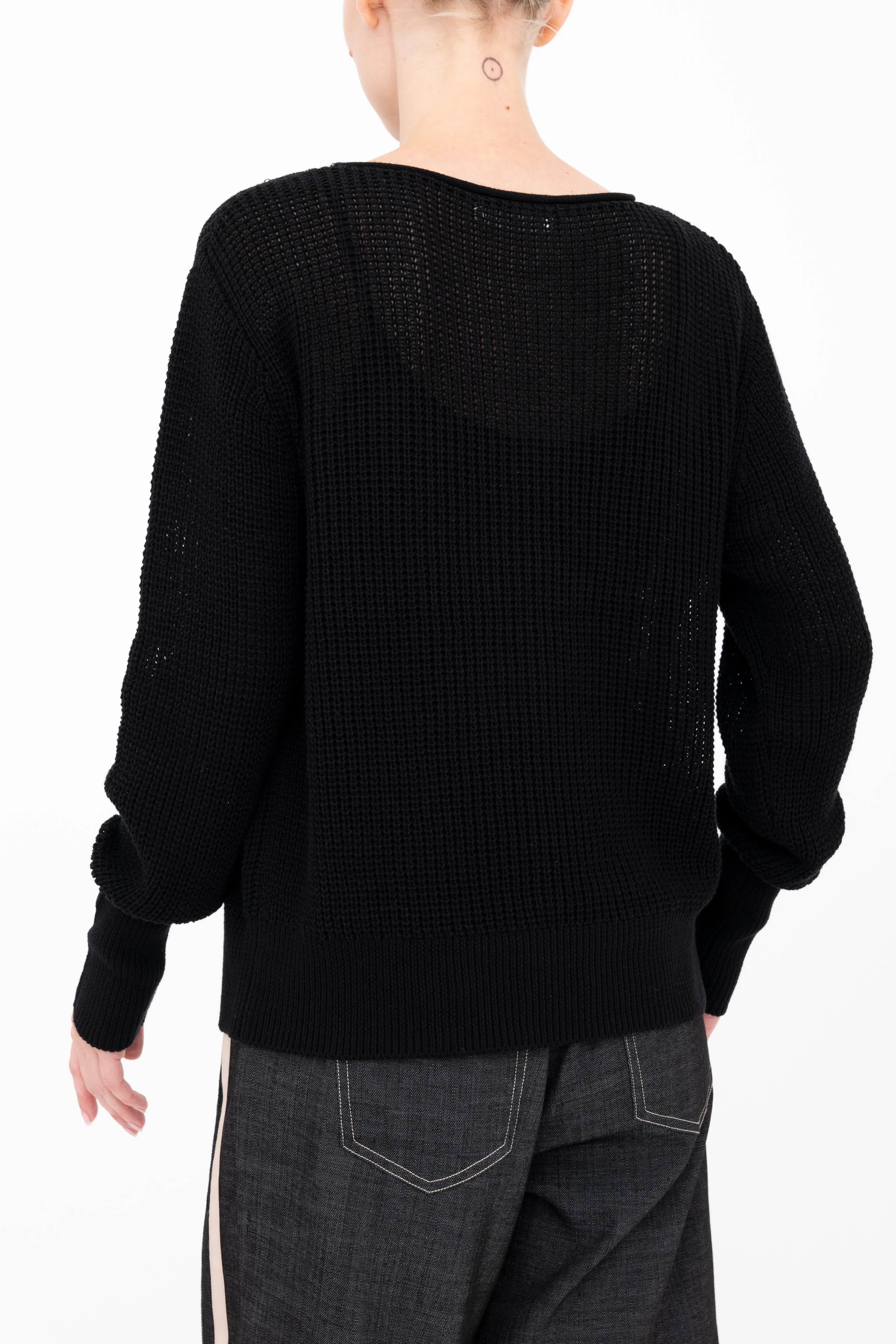 Cotton Waffle Knit Top with Grosgrain Trim - BERNETTE