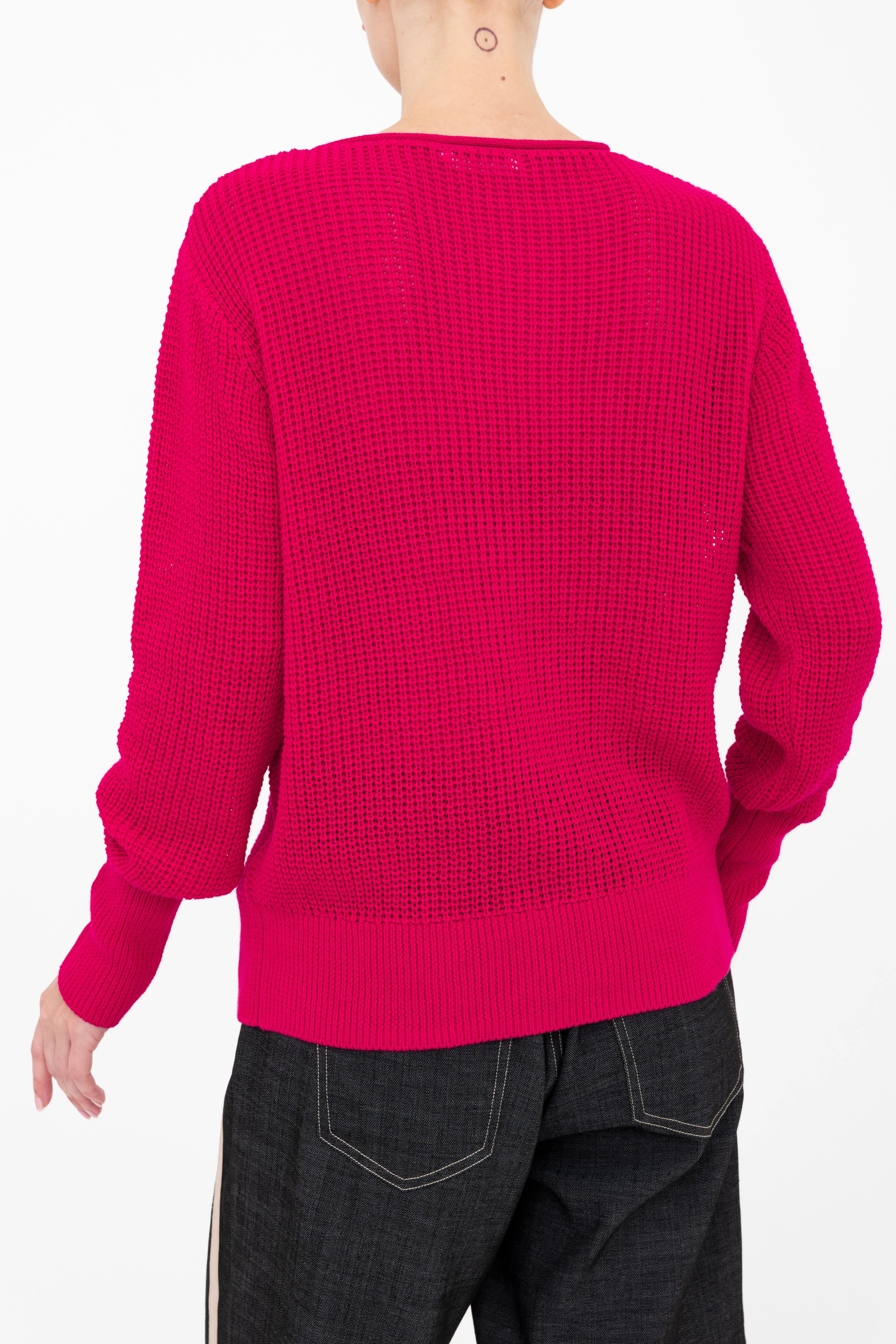 Cotton Waffle Knit Top with Grosgrain Trim - BERNETTE