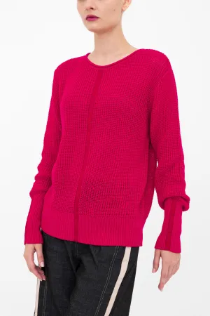 Cotton Waffle Knit Top with Grosgrain Trim - BERNETTE