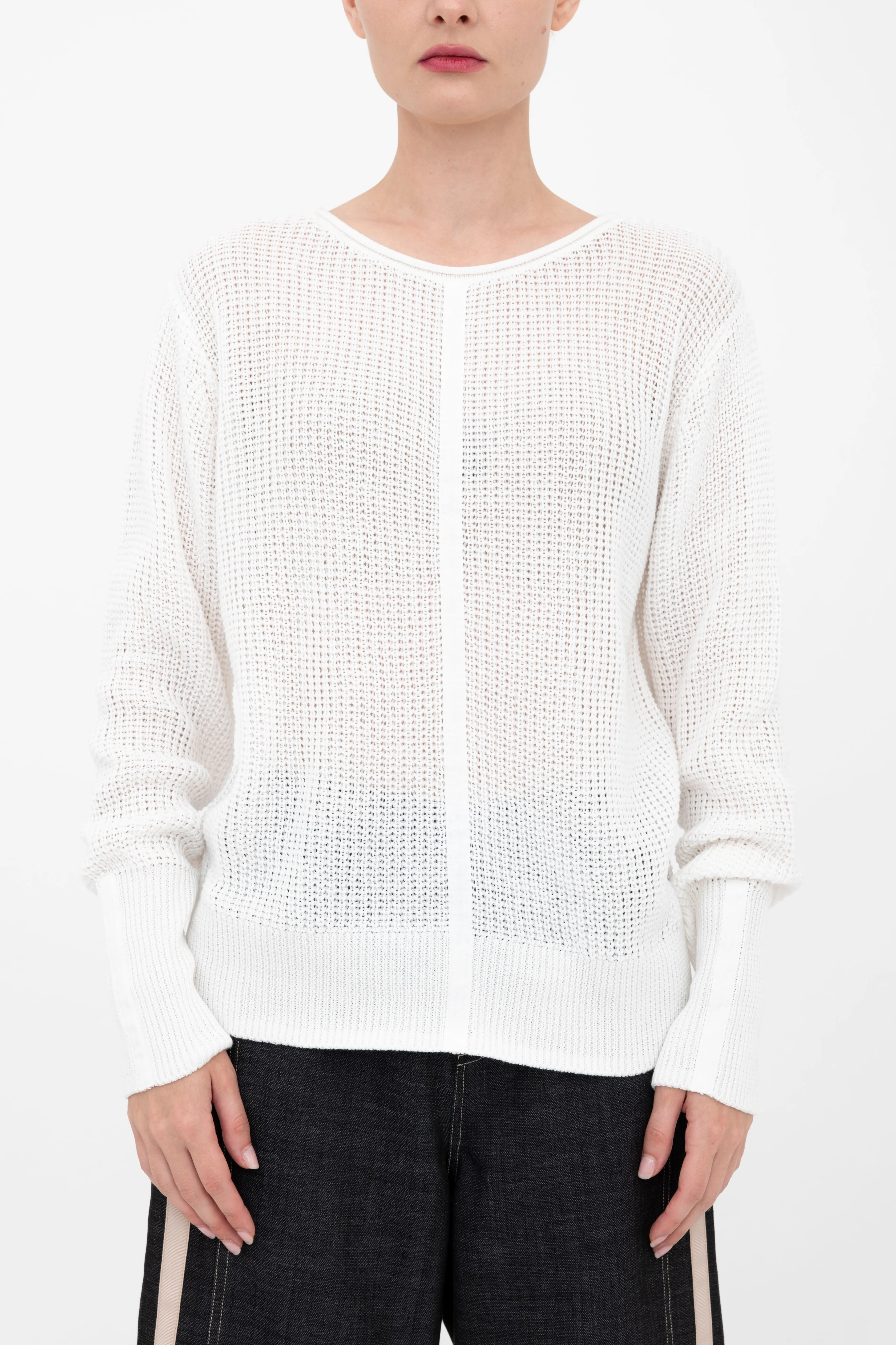 Cotton Waffle Knit Top with Grosgrain Trim - BERNETTE