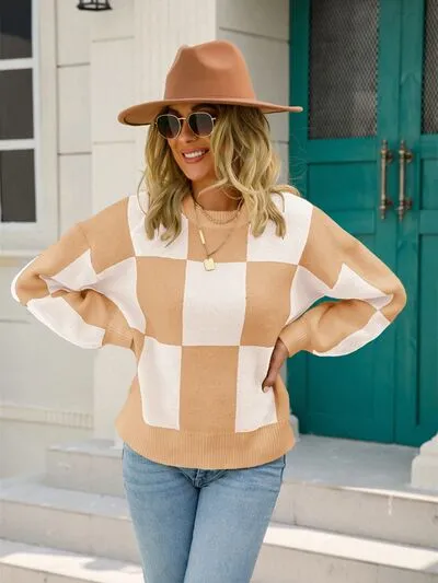 Crewneck Checkered Sweater [3 Colors]