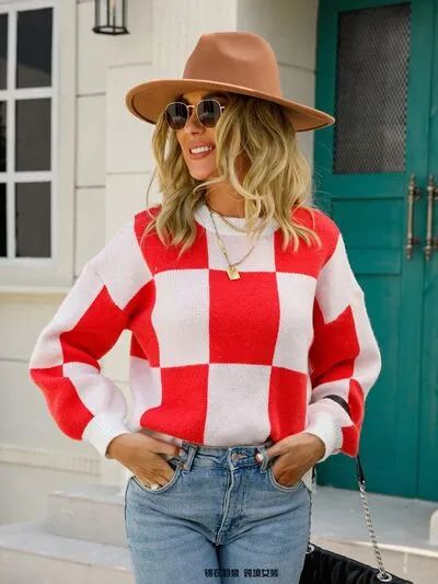 Crewneck Checkered Sweater [3 Colors]