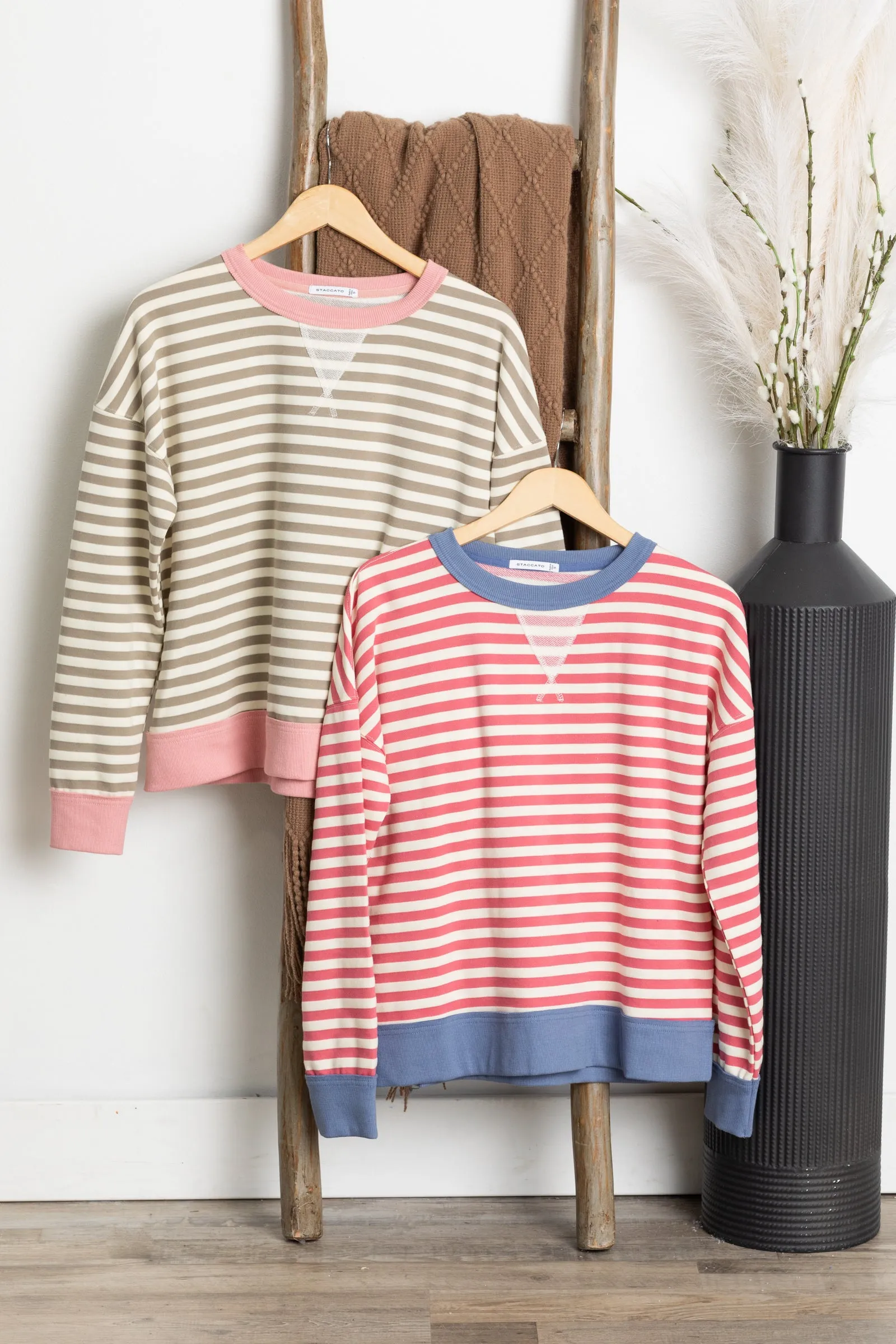 Crewneck Stripe Long Sleeve Knit Top