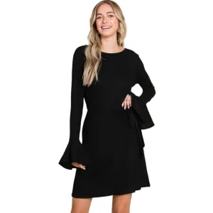 Culture Code Black Ruffle Long Sleeve Wrap Tie Dress CHD1390L