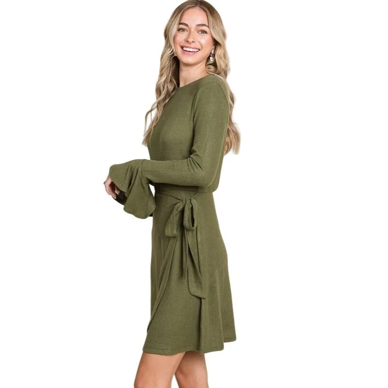 Culture Code Black Ruffle Long Sleeve Wrap Tie Dress CHD1390L