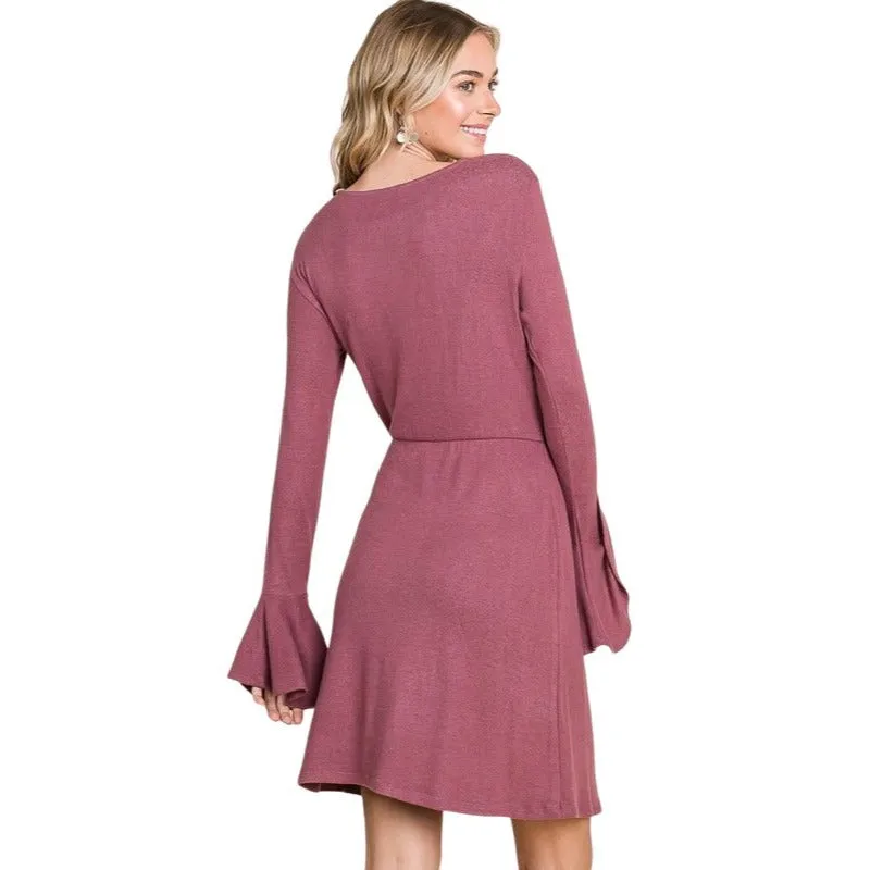 Culture Code Black Ruffle Long Sleeve Wrap Tie Dress CHD1390L