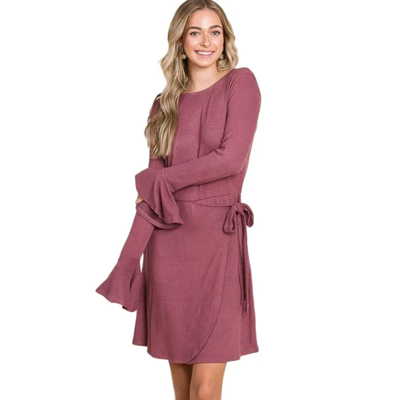 Culture Code Black Ruffle Long Sleeve Wrap Tie Dress CHD1390L