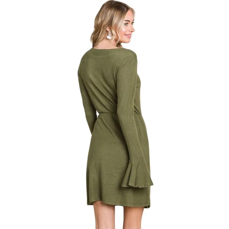 Culture Code Black Ruffle Long Sleeve Wrap Tie Dress CHD1390L