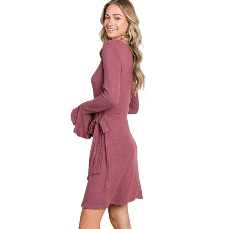 Culture Code Black Ruffle Long Sleeve Wrap Tie Dress CHD1390L