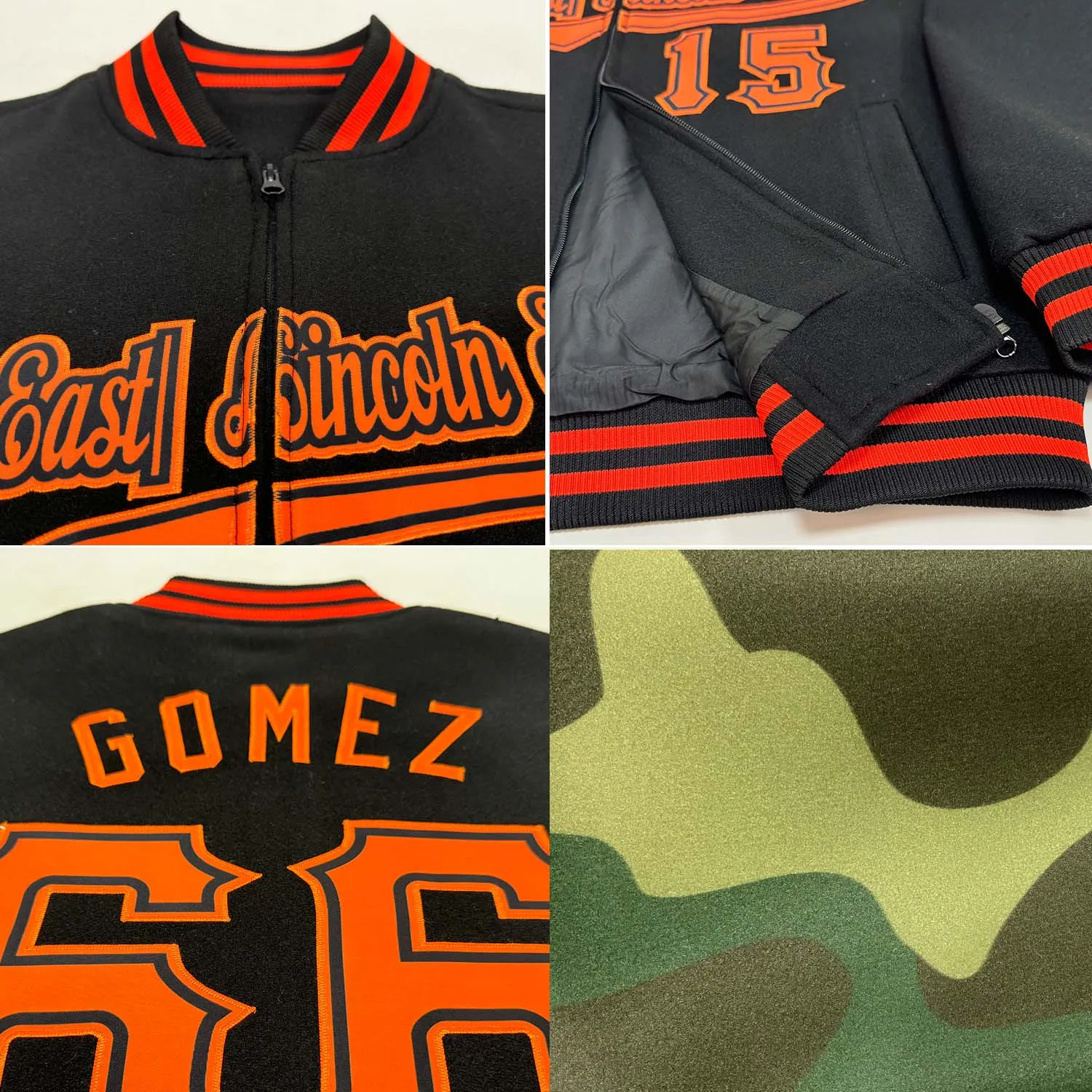 Custom Camo Kelly Green-Red Bomber Varsity Letterman Salute To Service Zipper Jacket