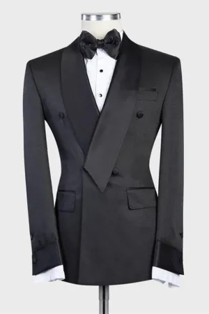 Custom design Black Double Breasted Shawl Lapel Wedding Men Suit