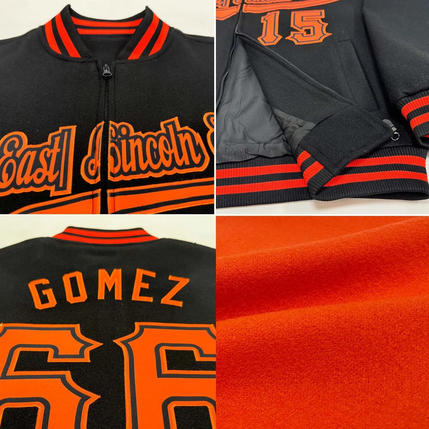 Custom Orange Cream-Green Bomber Varsity Letterman Two Tone Zipper Jacket