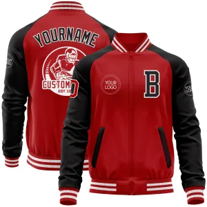 Custom Red Black-White Bomber Varsity Letterman Two Tone Zipper Jacket