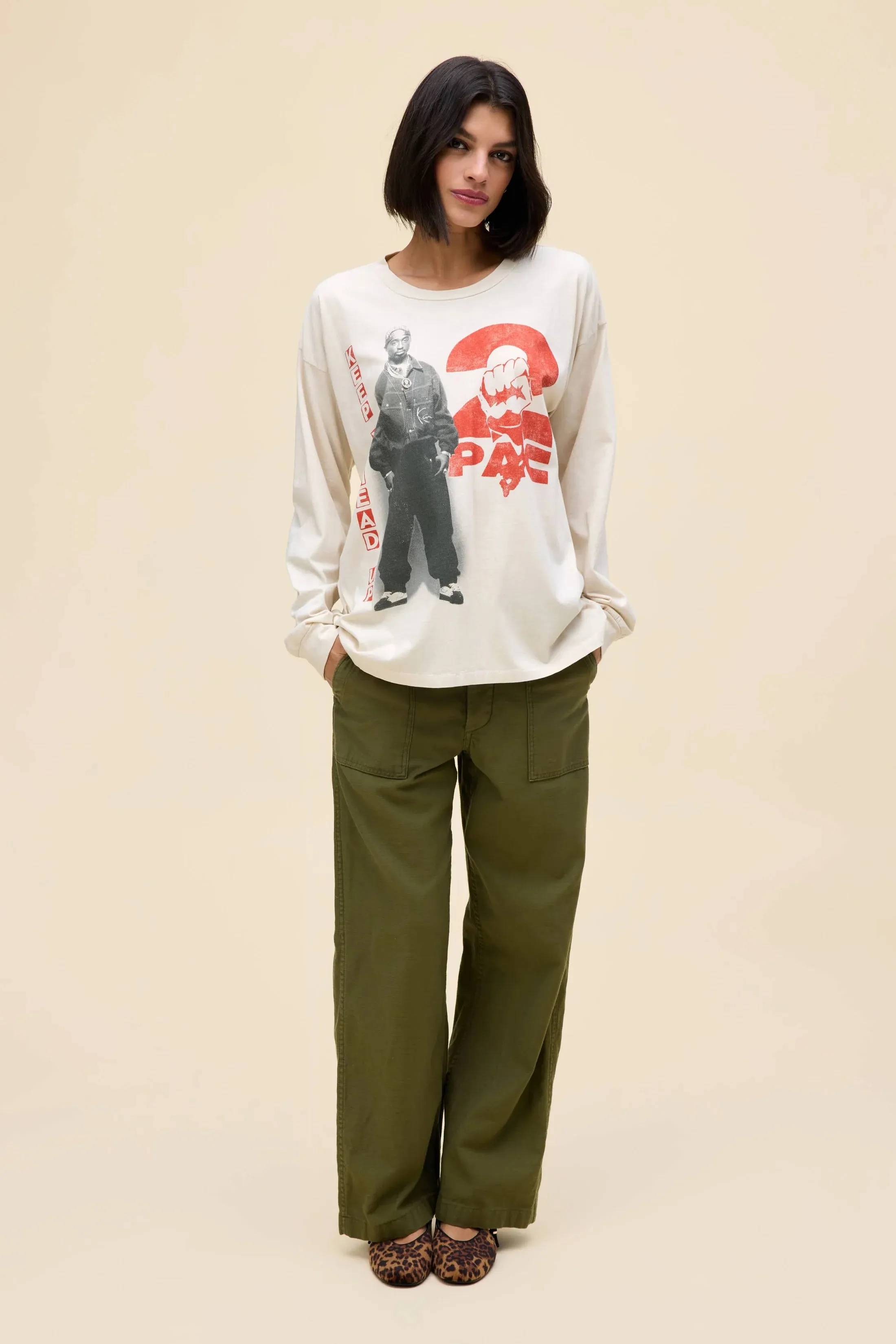 DAYDREAMER | Tupac Keep Ya Head Up Long Sleeve Merch - Dirty White