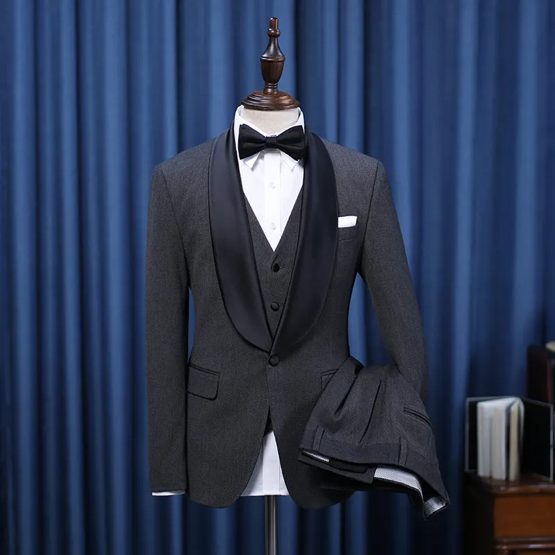 Decent All Black Three-pieces Bespoke Wedding Suit For Grooms
