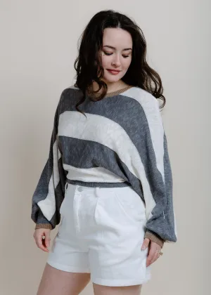 Delanie Striped Top - Cream Grey