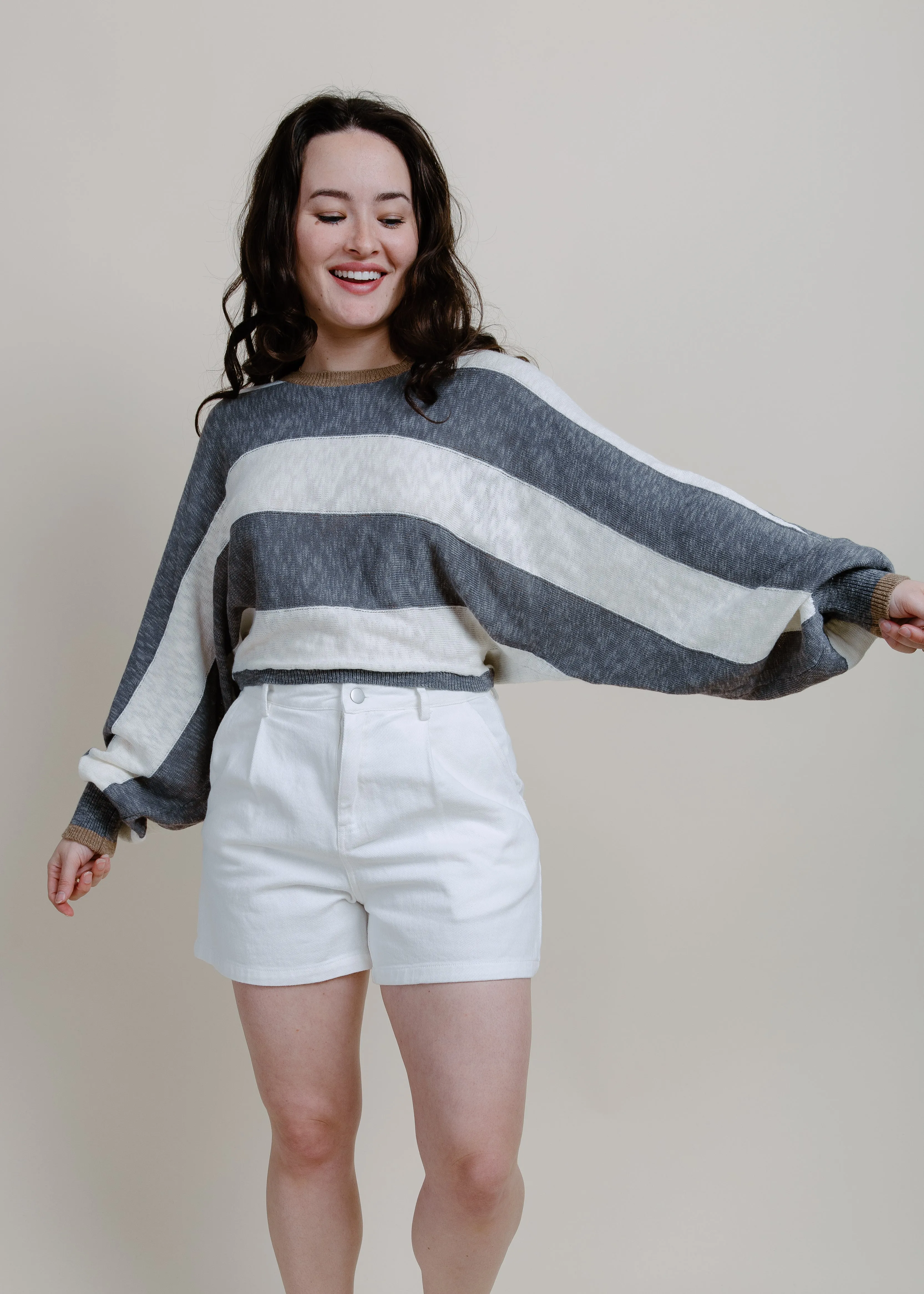 Delanie Striped Top - Cream Grey