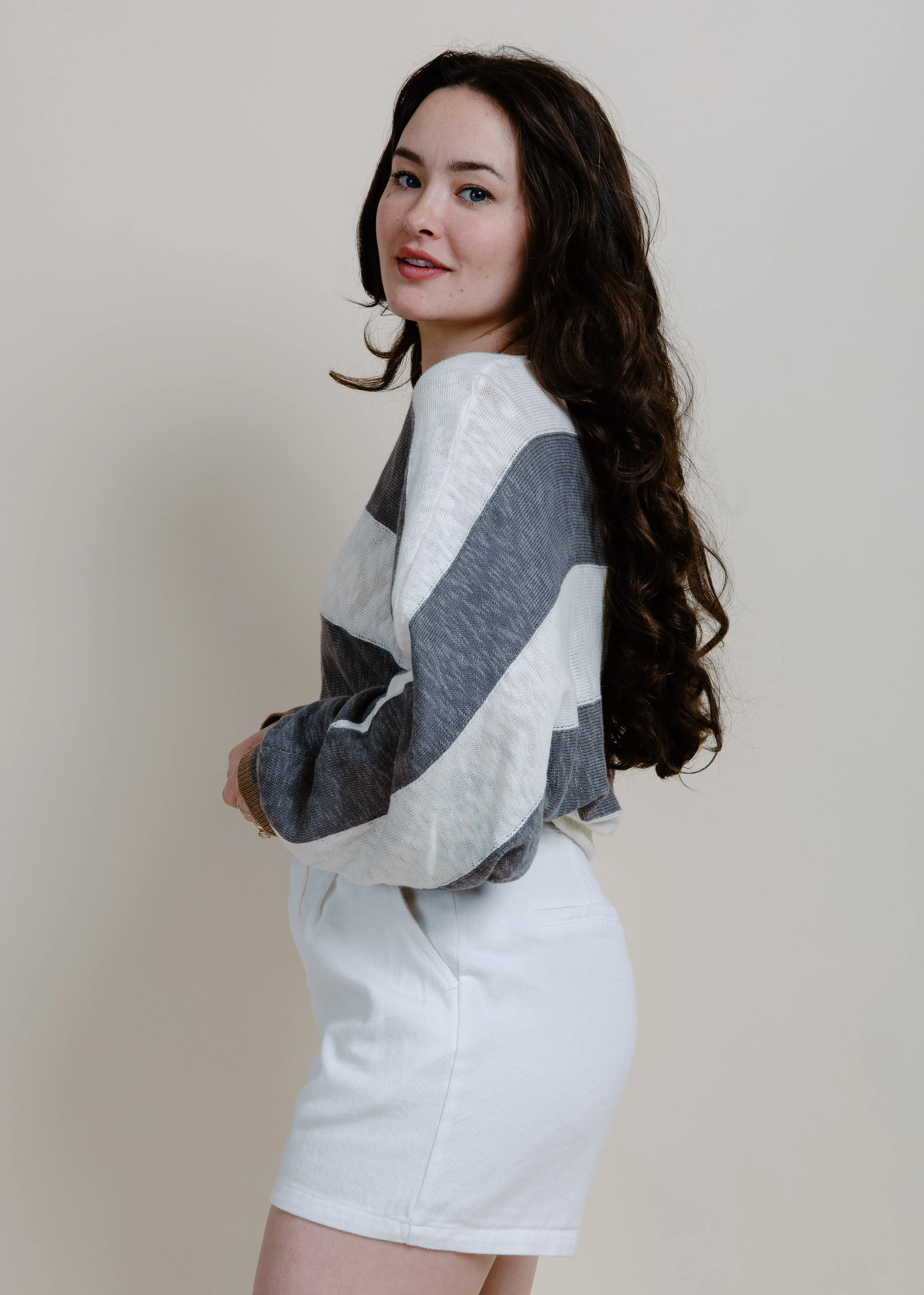Delanie Striped Top - Cream Grey