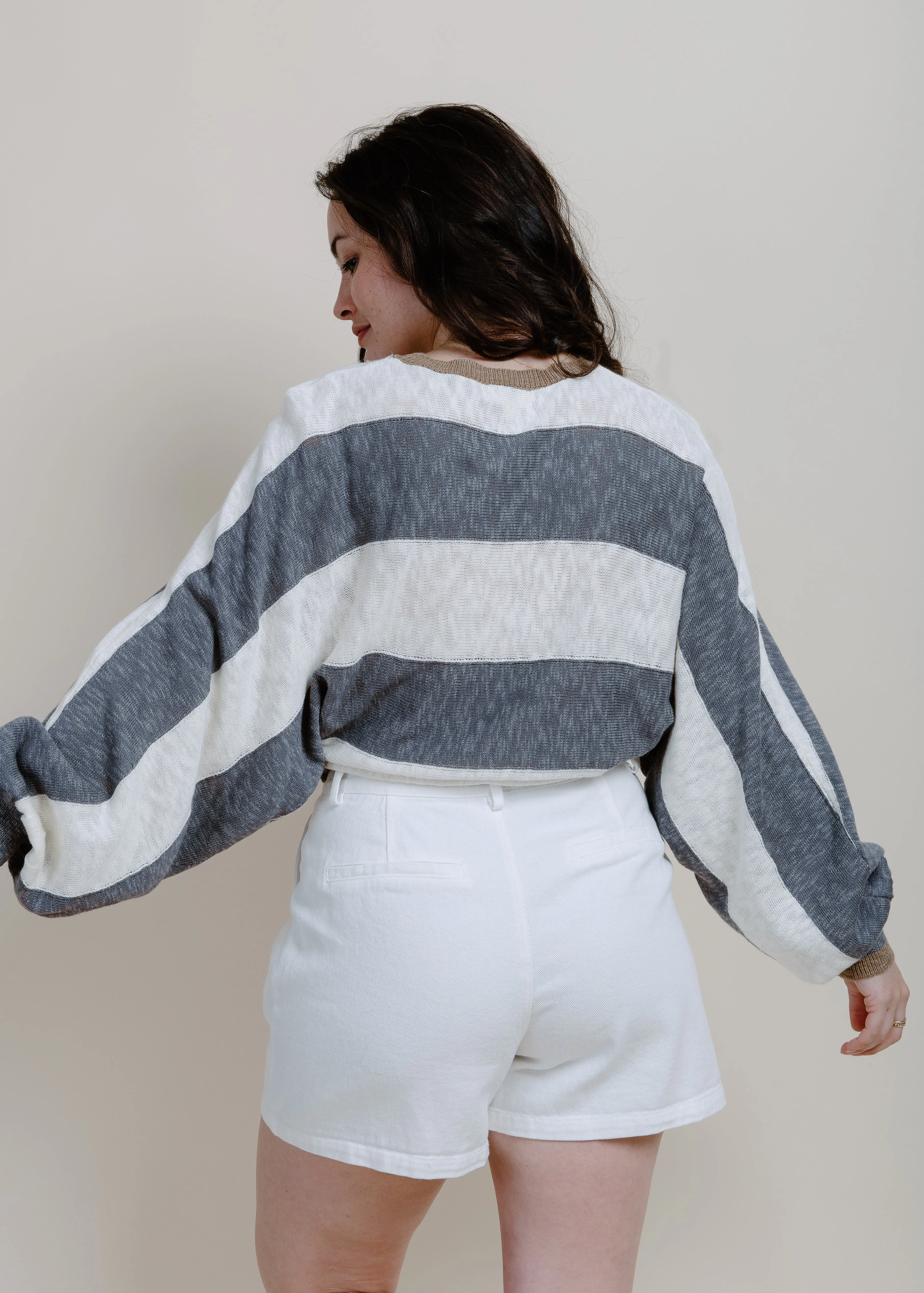 Delanie Striped Top - Cream Grey