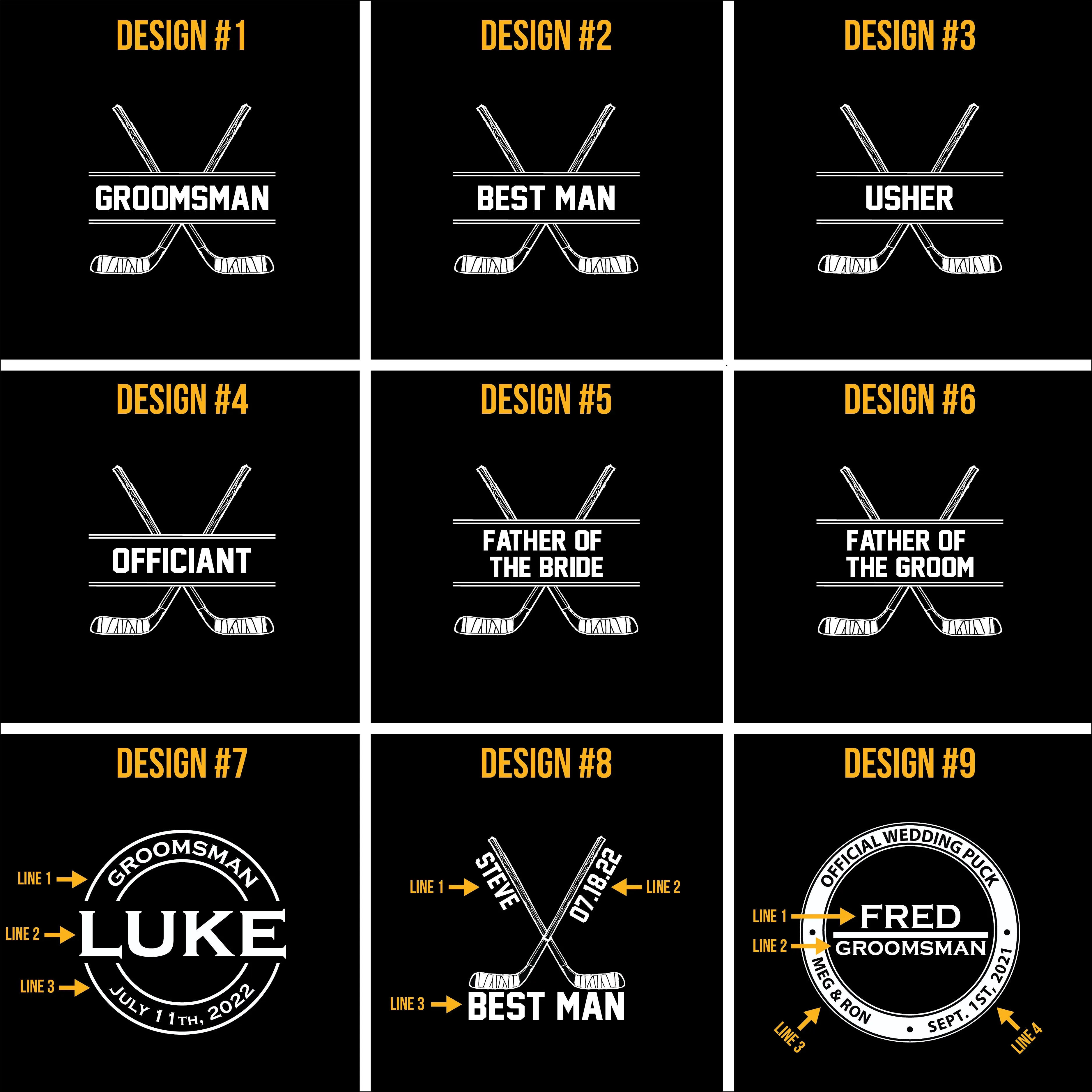 Diamond Name & Wedding Party Role, Printed Hockey Puck