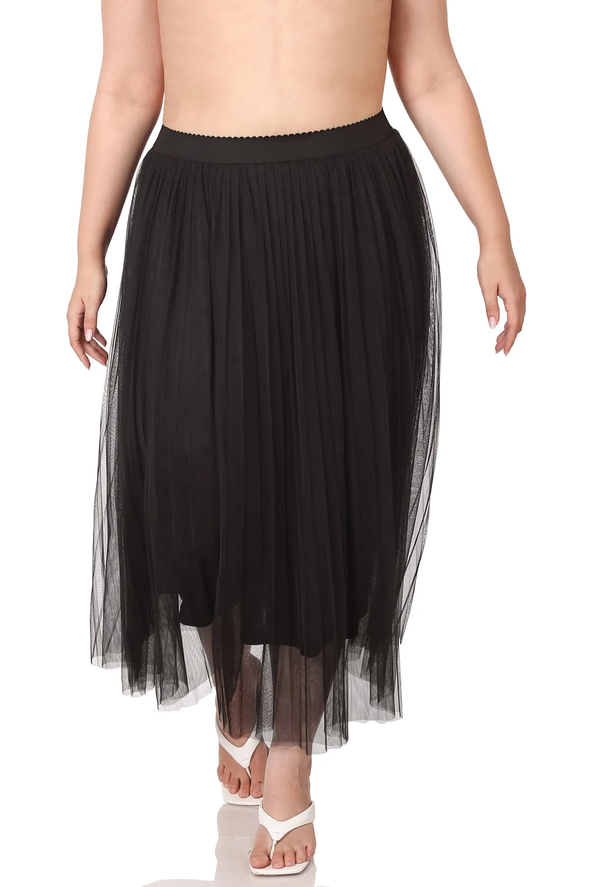 Diana Mesh Pleated Skirt | Black