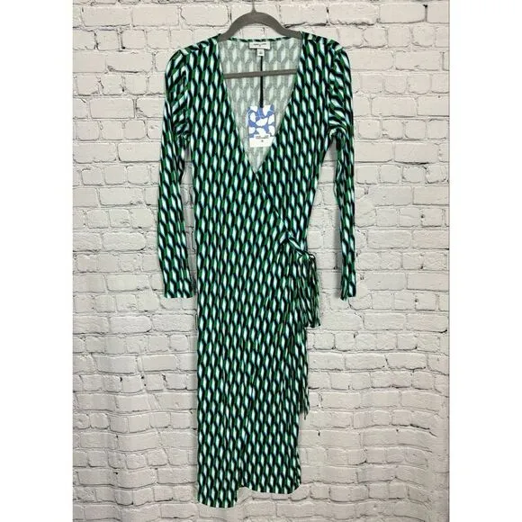 Diane Von Furstenberg DVF x Target Wrap Dress Arrow Geo Green Womens XS NEW