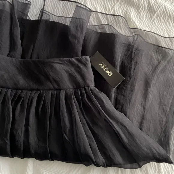 DKNY 100% Silk Black Organza Overlay Puff Skirt