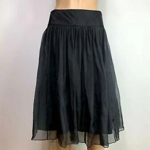 DKNY 100% Silk Black Organza Overlay Puff Skirt