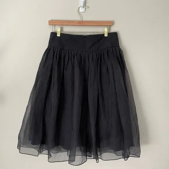 DKNY 100% Silk Black Organza Overlay Puff Skirt