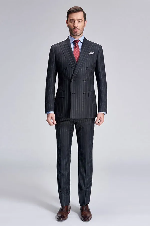 Double Breasted Mens Suits Stripes Dark Grey Suits for Men