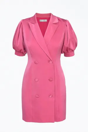 DOUBLE-BREASTED SATIN BLAZER MINI DRESS