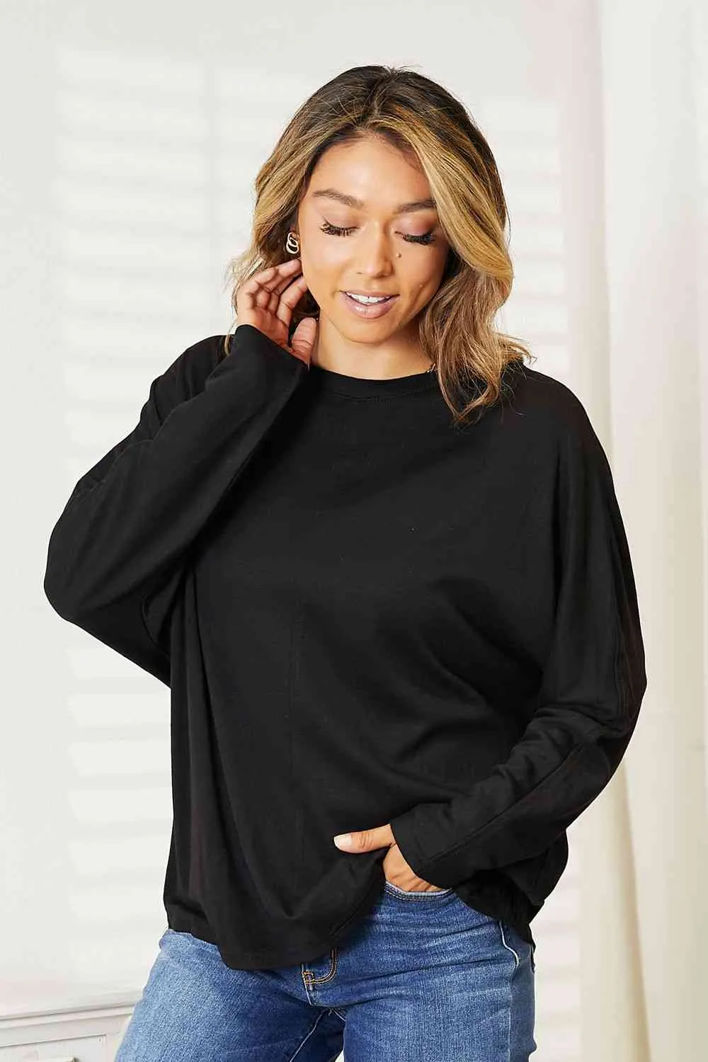 Double Take Seam Detail Long Sleeve Top